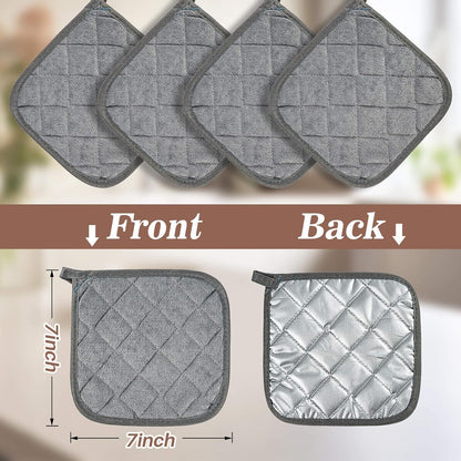 MAQIHAN 4 PCS Pot Holders for Kitchen - Cotton Hot Pads for Kitchen Gray