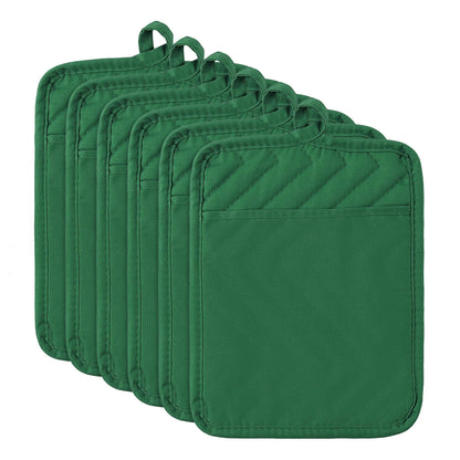 R HORSE 6Pcs Black Pot Holders with Pocket for Kitchen, 7''x 9''