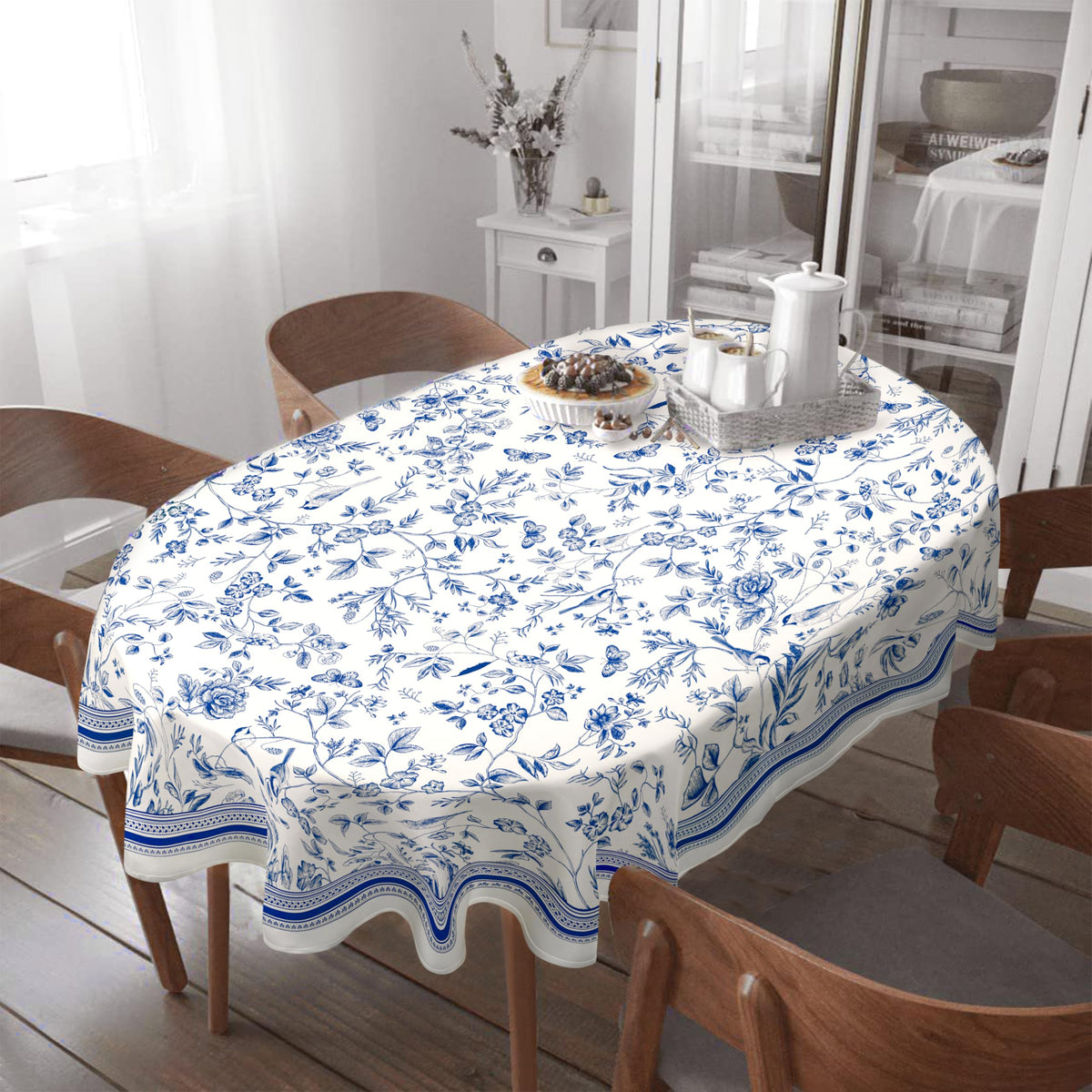 Rectangle Tablecloth - 60 x 120 Inch Blue Bohemia Rustic Tablecloth Classic French Country Printed Table Cover Farmhouse Decoration, Suitable for Home, Kitchen Dining