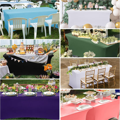 Obstal 6ft Stretch Black Spandex Table Cloth 2 Pack for Folding Tables