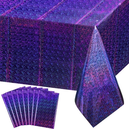 FunnyPars 4 Pack Iridescent Plastic Tablecloths, Disposable Table Covers