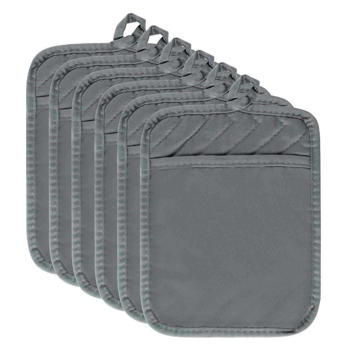 R HORSE 6Pcs Black Pot Holders with Pocket for Kitchen, 7''x 9''