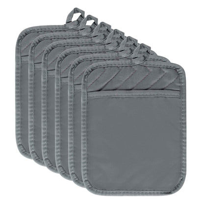 R HORSE 6Pcs Black Pot Holders with Pocket for Kitchen, 7''x 9''
