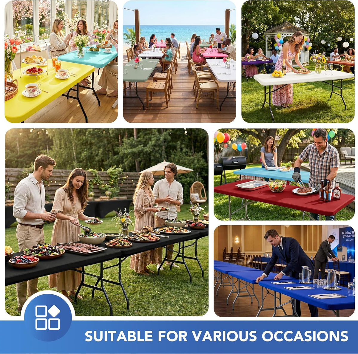 Fitted Tablecloth for 6 Foot Rectangle Tables-Black Picnic Table Covers