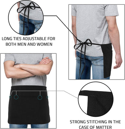 Utopia Wear Server Waist Aprons 12 Pack with 3 Pockets 100% Polyester