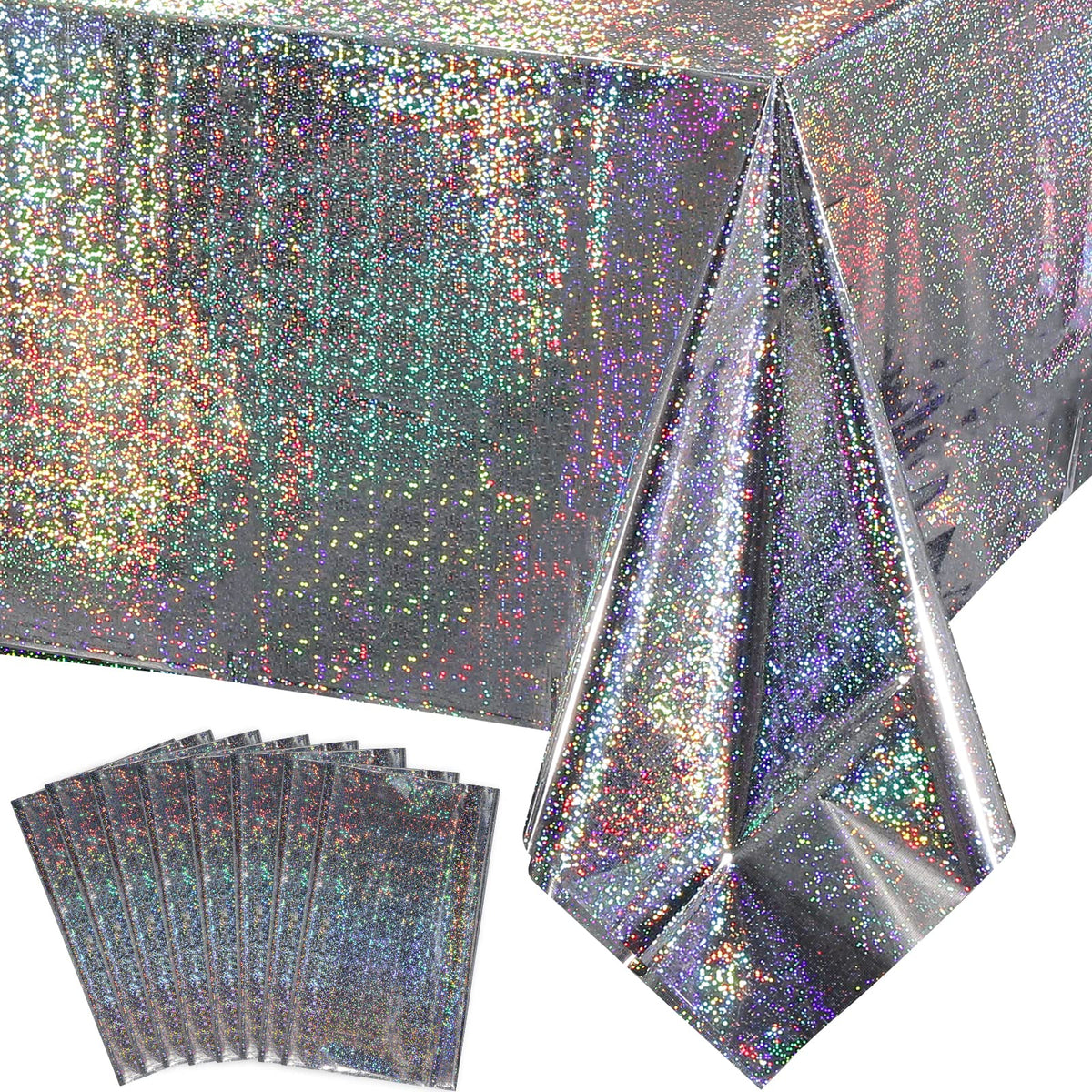 FunnyPars 4 Pack Iridescent Plastic Tablecloths, Disposable Table Covers