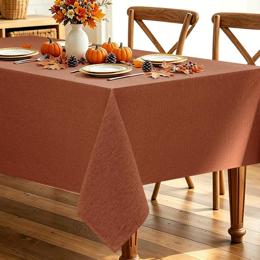 Decorelia Linen Textured Fall Tablecloth Rectangular Burnt Orange, 52"x70"