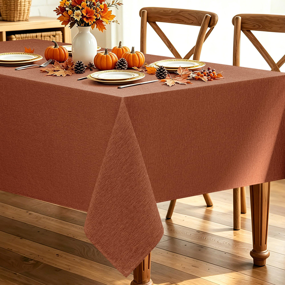 Decorelia Sage Green Linen Textured Tablecloth Rectangular 52 x70 Inch