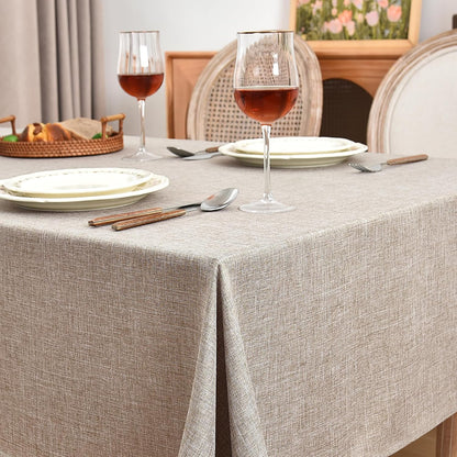 Fitable Nature Faux Linen Tablecloths Rectangle 60 x 84 Inch - 2 Pack Neutral Table Clothes for 4-6 Foot Tables, Wrinkle-Proof Faux Burlap Table Cover for Dining, Farmhouse, Outdoor Picnic, Camping