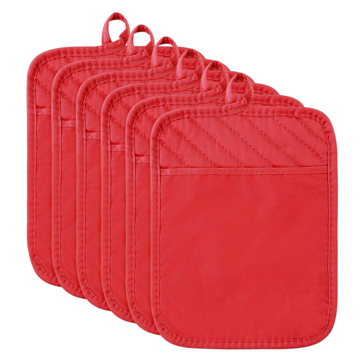 R HORSE 6Pcs Black Pot Holders with Pocket for Kitchen, 7''x 9''