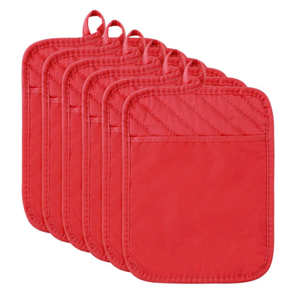 R HORSE 6Pcs Black Pot Holders with Pocket for Kitchen, 7''x 9''