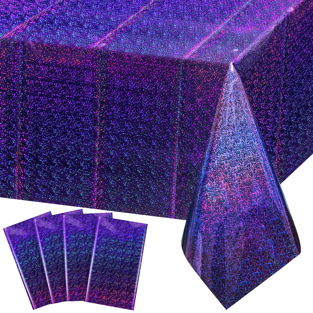 FunnyPars 4 Pack Iridescent Plastic Tablecloths, Disposable Table Covers