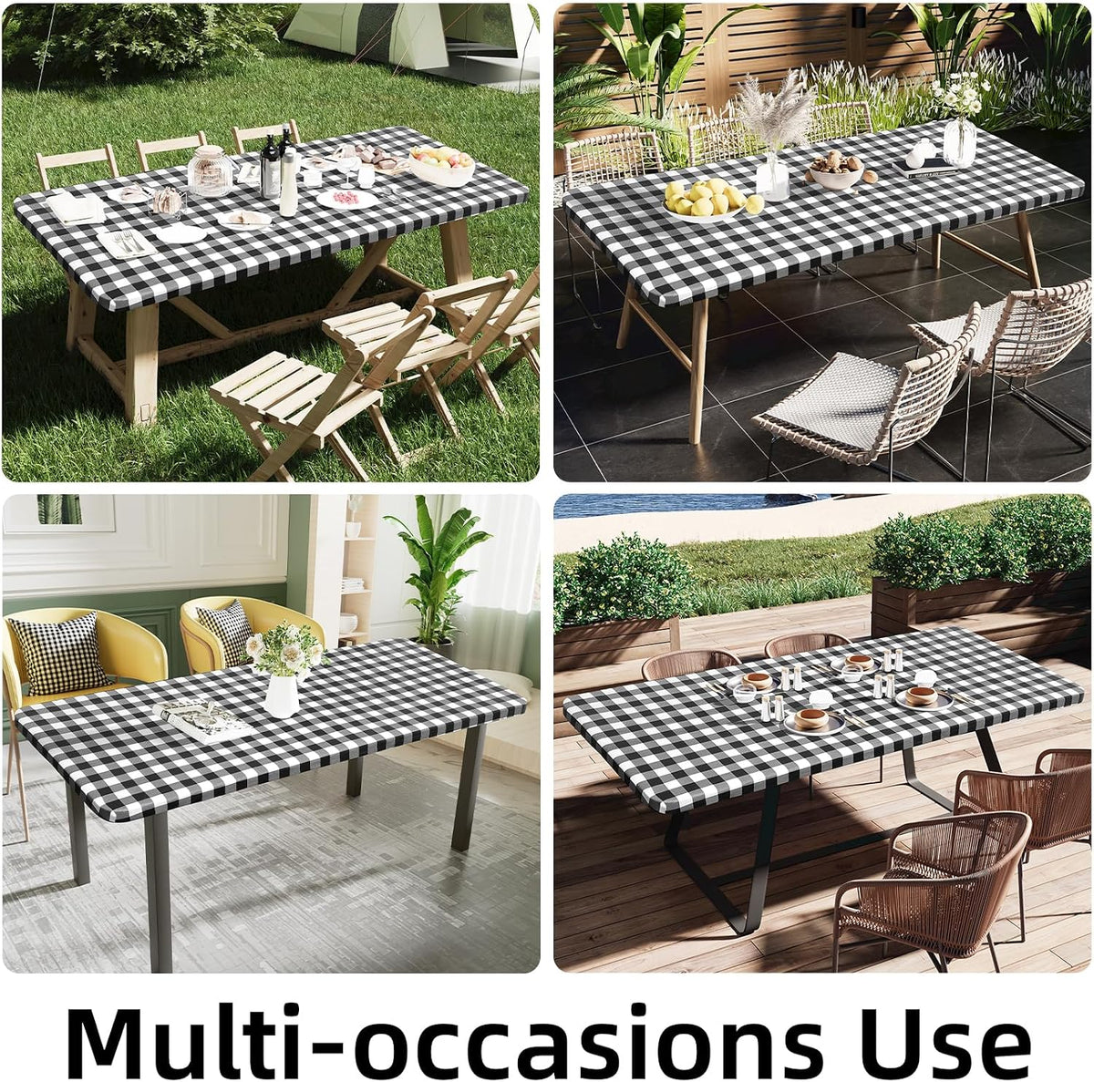 Smiry 6 Foot Picnic Table Cloth, Flannel Backed Fitted Vinyl tablecloths