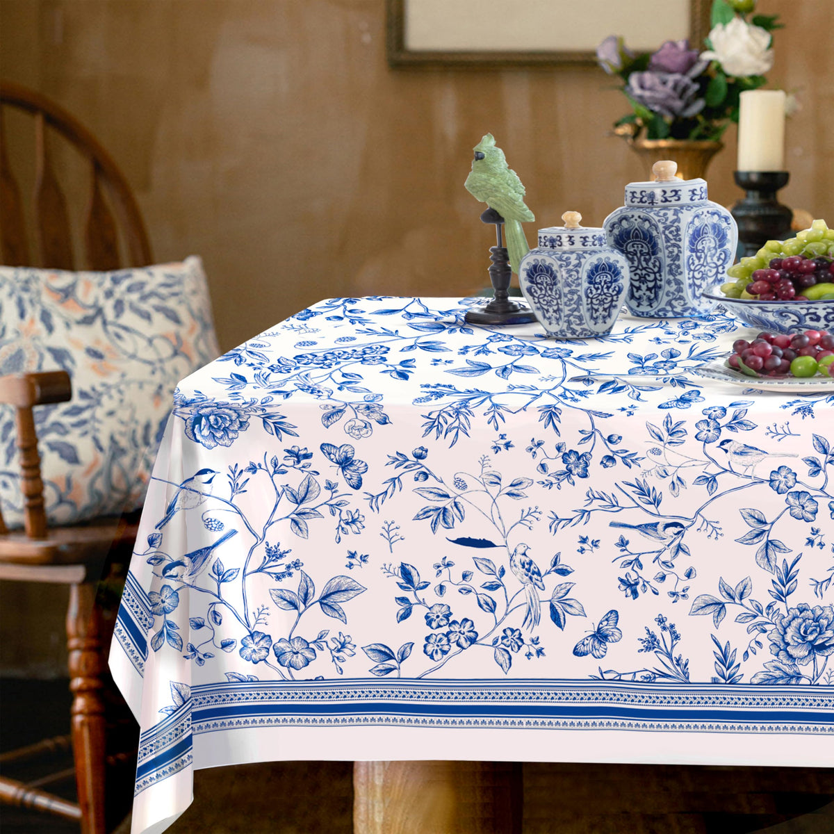 Rectangle Tablecloth - 60 x 120 Inch Blue Bohemia Rustic Tablecloth Classic French Country Printed Table Cover Farmhouse Decoration, Suitable for Home, Kitchen Dining
