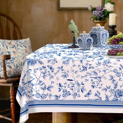 Rectangle Tablecloth - 60 x 120 Inch Blue Bohemia Rustic Tablecloth Classic French Country Printed Table Cover Farmhouse Decoration, Suitable for Home, Kitchen Dining