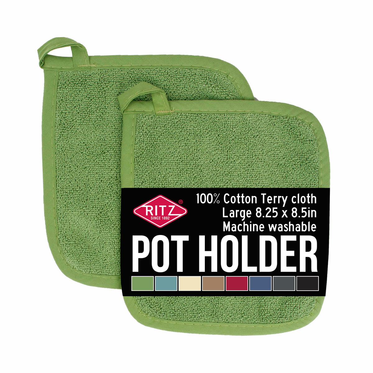 RITZ Terry Potholder & Hot Pad: Unparalleled Heat Resistant, Durable 100% Cotton – Ergonomically Designed for Optimal Grip – Easy-Care Machine Washable – 4-Pack, Federal Blue