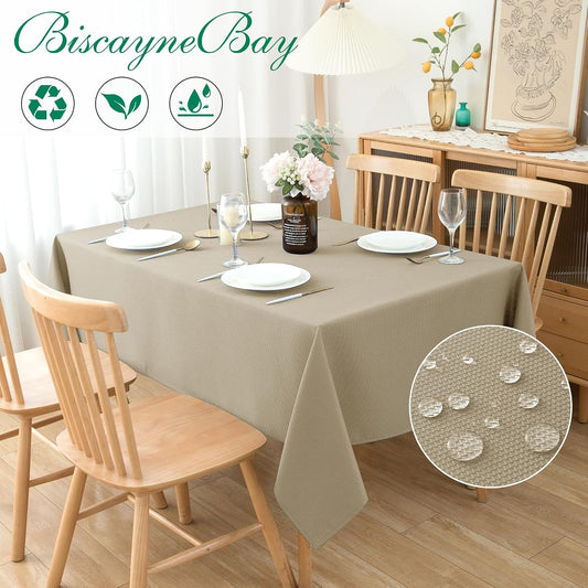 Textured Tablecloth Rectangle-Fabric Spillproof Table Cloth-Natural 60x108"