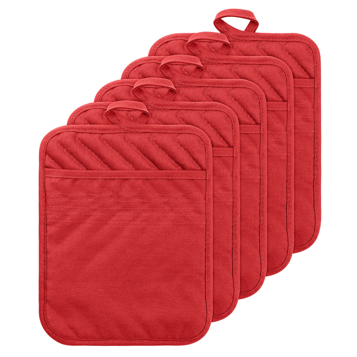 5Pack Pocket Pot Holders Cotton Heat Resistant Potholder Multipurpose Hot Pads Machine Washable Oven Mitts Cooking Pads Bulk for Daily Kitchen Baking and Cooking 8.9 x 6.9 Inch Grey