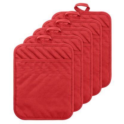 5Pack Pocket Pot Holders Cotton Heat Resistant Potholder Multipurpose Hot Pads Machine Washable Oven Mitts Cooking Pads Bulk for Daily Kitchen Baking and Cooking 8.9 x 6.9 Inch Grey