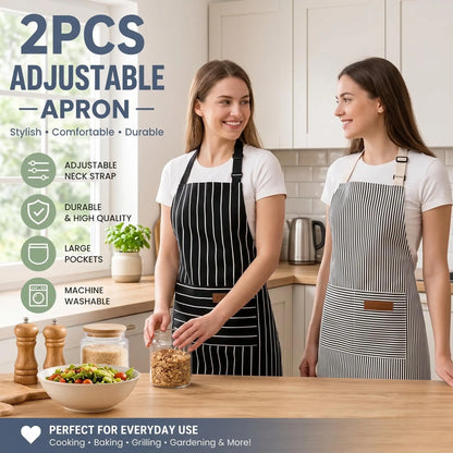 2 PCS Kitchen Cooking Aprons for Women and Men Adjustable Chef Apron with Pockets Multicolor -YY1