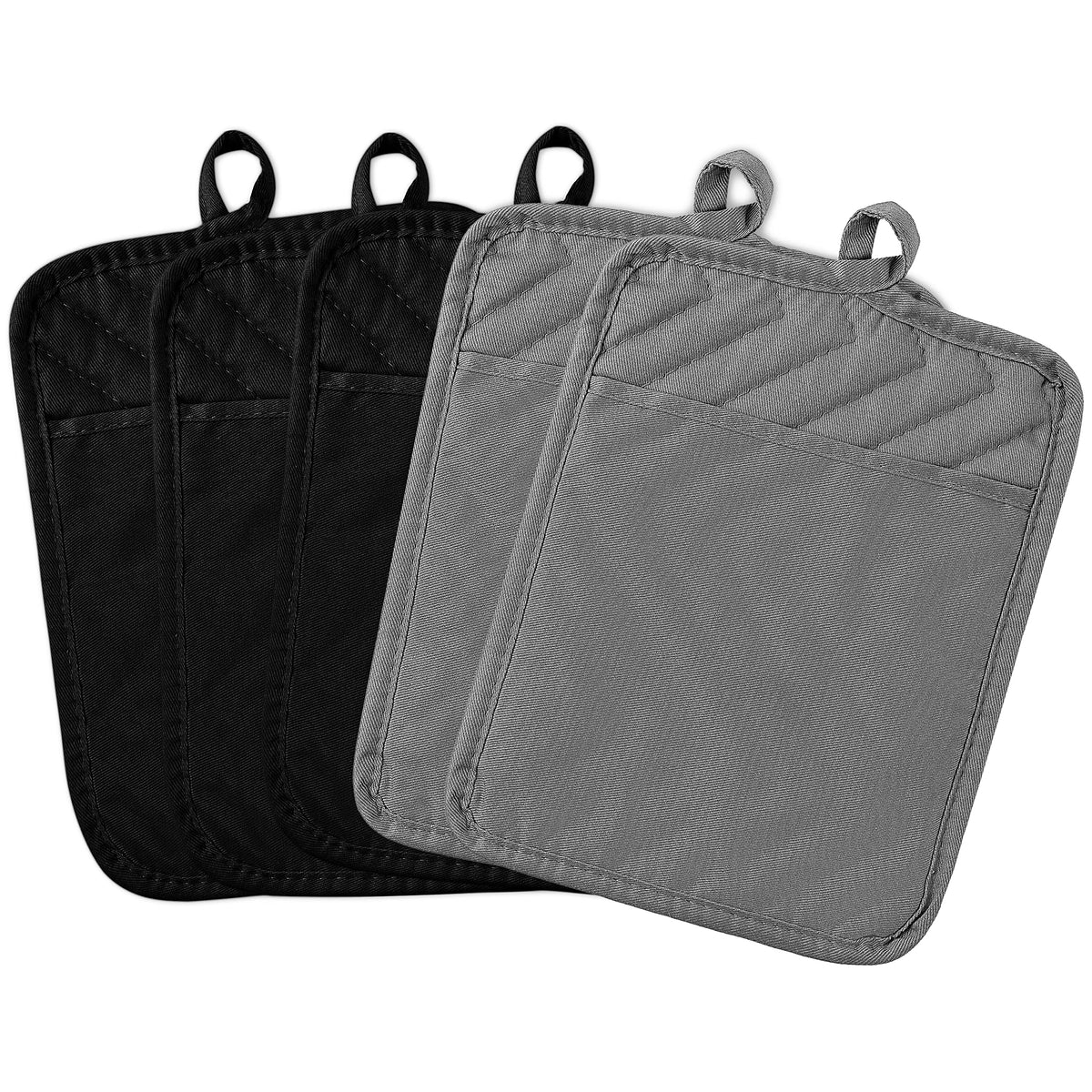 5Pack Pocket Pot Holders Cotton Heat Resistant Potholder Multipurpose Hot Pads Machine Washable Oven Mitts Cooking Pads Bulk for Daily Kitchen Baking and Cooking 8.9 x 6.9 Inch Grey