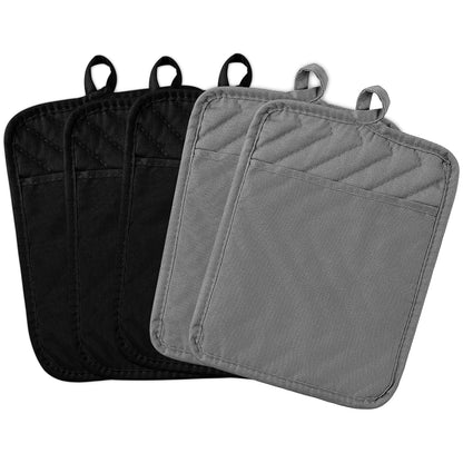 5Pack Pocket Pot Holders Cotton Heat Resistant Potholder Multipurpose Hot Pads Machine Washable Oven Mitts Cooking Pads Bulk for Daily Kitchen Baking and Cooking 8.9 x 6.9 Inch Grey