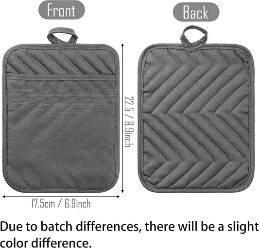 5Pack Pocket Pot Holders Cotton Heat Resistant Potholder Multipurpose Hot Pads Machine Washable Oven Mitts Cooking Pads Bulk for Daily Kitchen Baking and Cooking 8.9 x 6.9 Inch Grey