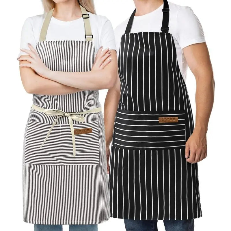 2 Pieces Aprons for Women with Pockets, Aprons for Men,Womens Kitchen Apron, Cooking Apron Adjustable Bib ChefApron(Unisex) Black Chef Adjustable Kitchen Pocket