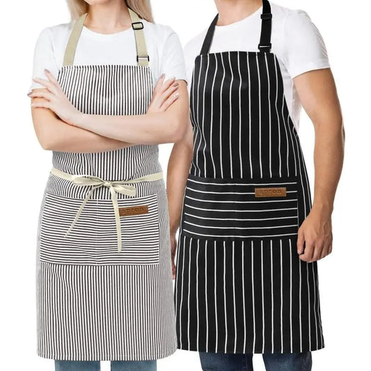 2 Pieces Aprons for Women with Pockets, Aprons for Men,Womens Kitchen Apron, Cooking Apron Adjustable Bib ChefApron(Unisex) Black Chef Adjustable Kitchen Pocket