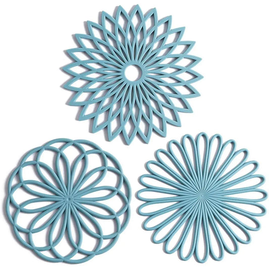 3Pcs/Set Modern Silicone Hot Pot Holders,7.87" Non-Slip Heat Proof Countertop Protector Mats for Hot Pots,Pans,Teapots,Dishes,Kitchen Countertops,Decorative Flower Coasters,Hand Tools Kits