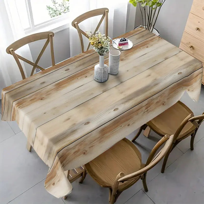 1pc "Wood Grain Tablecloth", rectangular tablecloth, retro style wood grain imitation, suitable for daily use by families who love retro style, easy to clean, realistic design, made of polyester fiber, enhancing the retro style of dining table - tc