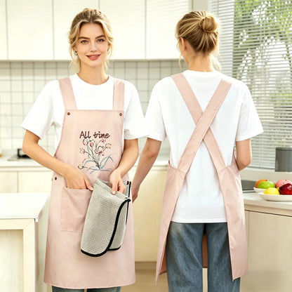 Middle Size Kitchen Apron With Towel, Dirt Resistant ,Waterproof Apron,Floral Print,for Kitchen,Garden,Flower Shop,Aquatic ects,Gift for Grandma,Mom,Girlfriend