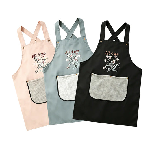 Middle Size Kitchen Apron With Towel, Dirt Resistant ,Waterproof Apron,Floral Print,for Kitchen,Garden,Flower Shop,Aquatic ects,Gift for Grandma,Mom,Girlfriend