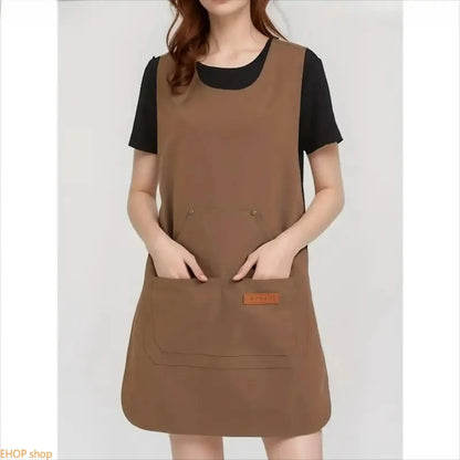 Women’s Waterproof Fabric Kitchen Apron - Plain, Adjustable Lace-Up Back, Stain Resistant, Durable Lightweight with Pockets - Unisex for Kitchen Use, Baking, Home Cleaning by Sohoch