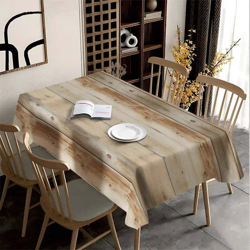 1pc "Wood Grain Tablecloth", rectangular tablecloth, retro style wood grain imitation, suitable for daily use by families who love retro style, easy to clean, realistic design, made of polyester fiber, enhancing the retro style of dining table - tc