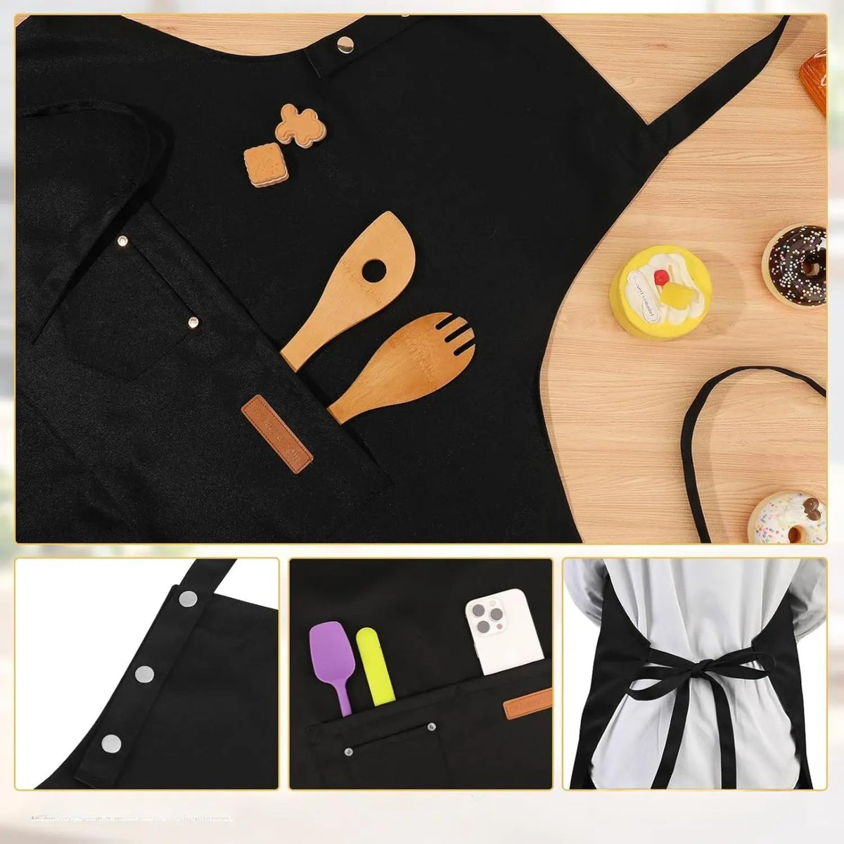 Women's 2-Pack All Purpose Casual-Style Cloth Aprons Set, Waterproof Polyester Easy-Care Kitchen Aprons with Practical Pockets, Adjustable Neck, 75cm Length, 65cm Base Width,sohochic