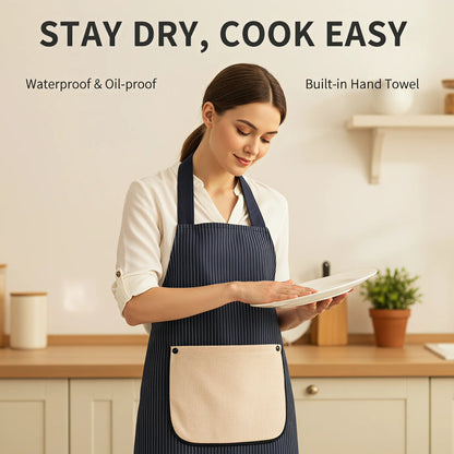 Unisex Lightweight Durable Breathable Bib Apron with Pockets, Cross-Back Adjustable Secure Fit, Built-in Towel, Machine Washable Camp Kitchen Apron for Cooking, Grilling, Hand Gardening